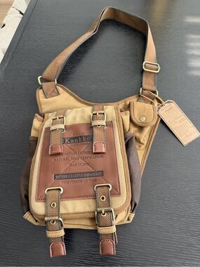 Kaukko Brown Canvas & Leather Messenger Bag for Men